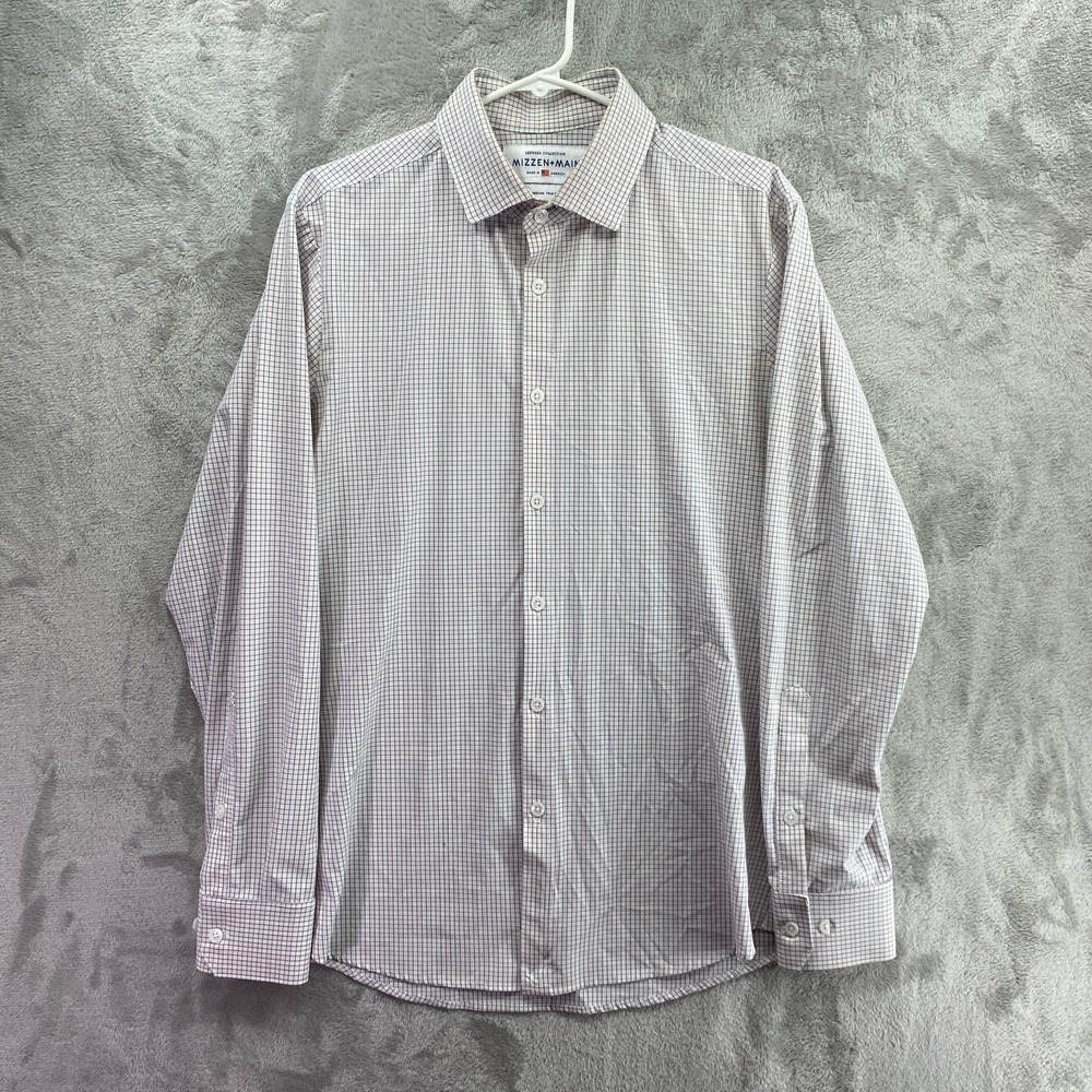 Mizzen+Main Leeward Mens Medium Classic Fit Blue/White Banker Stripe Dress Shirt